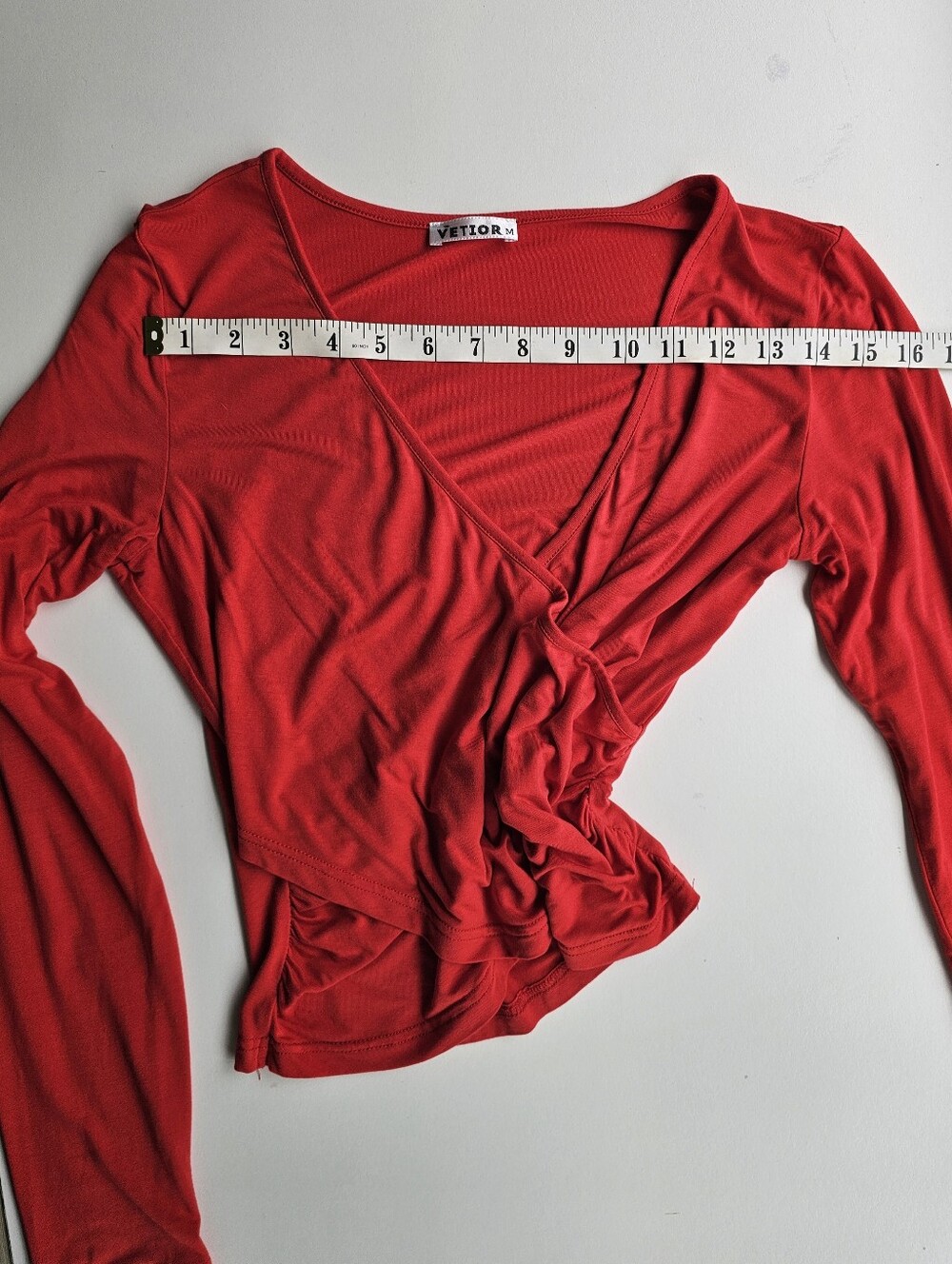VETIOR Deep V Neck Long Sleeve Faux Wrap Crop Top - Women's Size Medium - Picture 5 of 10